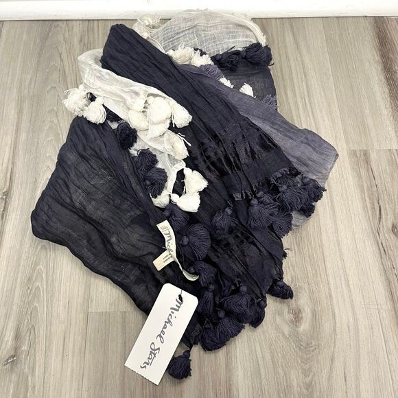 Michael Stars Scarf Women's OS Milla Navy Blue & White Ombre Wrap with Tassel Po - Picture 1 of 6